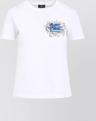Etro cotton logo embroidered short sleeve t-shirt