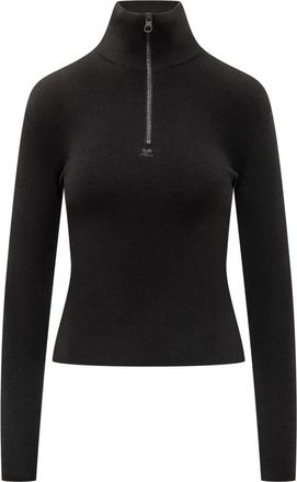 Courr&egrave;ges Sweater met rits en opstaande kraag - Dames - Coltruien - Zwart - L - Truien & Vesten