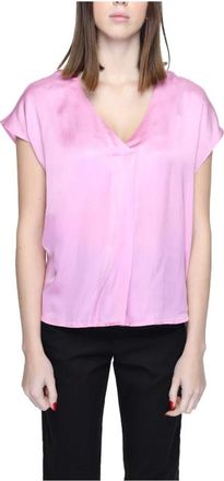 Rinascimento Overhemden, Dames, Roze, M, Roze V-hals Korte Mouw Blouse