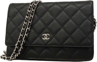 Chanel Black Grained Calfskin Chain/Shoulder Wallet (Pre-Owned)