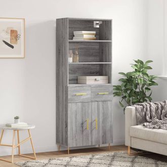 vidaXL Vidaxl - Aparador Alto Madera Contrachapada Gris Sonoma 69,5x34x180 Cm