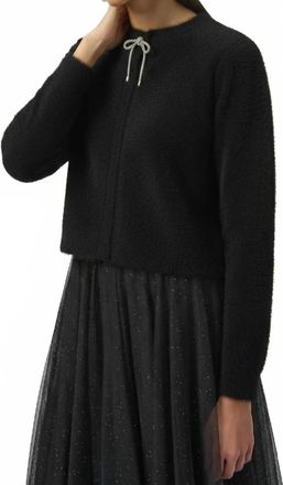 Joseph Ribkoff Rhinestone Bow Cardigan In Black