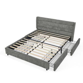 Urban Meuble Cama doble de tela chenilla con 4 cajones, gris oscuro