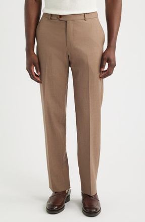 Berle Lightweight Flat Front Mesh Weave Wool Dress Pants in Brown Mix at Nordstrom, Size 40