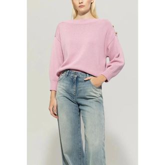 Luisa Cerano Truien & Vesten, Dames, Roze, S, Katoen, Roze Gebreide Trui met Knoopsluiting