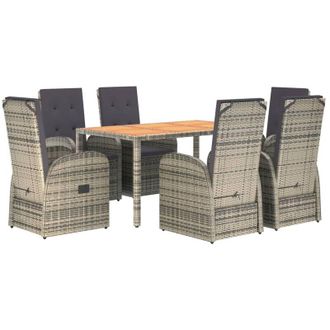 vidaXL Set Comedor Jard&iacute;n 7 Pzas Y Cojines Rat&aacute;n Sint&eacute;tico Gris Vidaxl