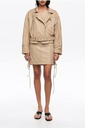Bimba & Lola Double-breasted leather jacket with adjustable detailing in Light Stone at Nordstrom, Size X-Small