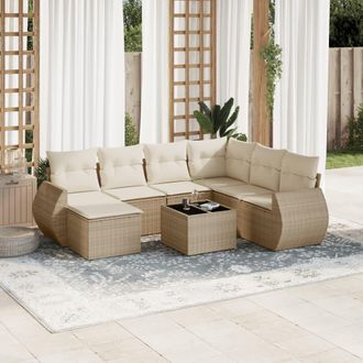 vidaXL Vidaxl - Juego De Sof&aacute;s De Jard&iacute;n Con Cojines Beige 8 Pzas Rat&aacute;n Pe