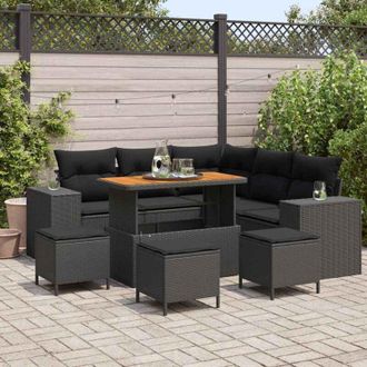vidaXL Conjunto De Sof&aacute; De Jard&iacute;n 9 Pcs Negro Rat&aacute;n Sint&eacute;tico Vidaxl
