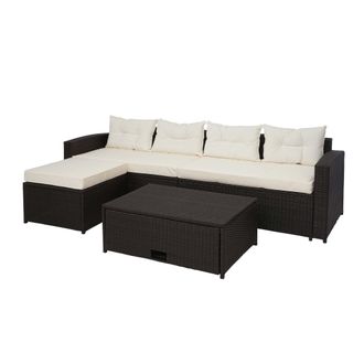 Hhg Hhg - Conjunto De Polirrat&aacute;n 080, Conjunto Para Balc&oacute;n/jard&iacute;n/sal&oacute;n Sof&aacute;, Compartimento, Marr&oacute;n, Cojines Crema-beige