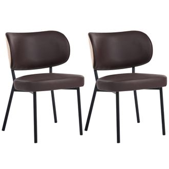Beliani Conjunto De 2 Sillas De Comedor De Piel Sint&eacute;tica Con Patas De Hierro Negras Sin Reposabrazos Tapones Para Las Patas Dise&ntilde;o Minimalista Moderno Marr&oacute;n