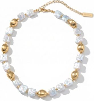 Pompeii3 Pina Square Pearl 18k Yellow Gold Necklace