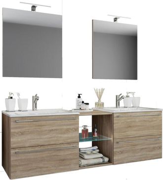 VCM Set 3 pz VCM 2 lavabi, 2 specchi, 2 lavabi, 1 scomparto centrale lavabo in ceramica mobile inferiore 155 cm arredo bagno set doppio posto lavaggio