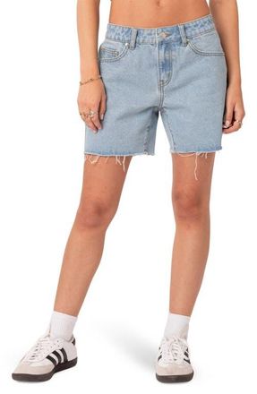 Edikted Tomboy Low Rise Cutoff Denim Shorts in Light-Blue at Nordstrom, Size X-Small