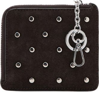 Mango Studded Suede Card Case in Chocolate at Nordstrom