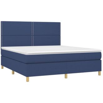 vidaXL Vidaxl - Cama Box Spring Colch&oacute;n Y Luces Led Tela Azul 180x200 Cm