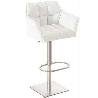 Clp Clp - Taburete De Bar Damaso Con Revestimiento De Polipiel Blanco Acero Inoxidable
