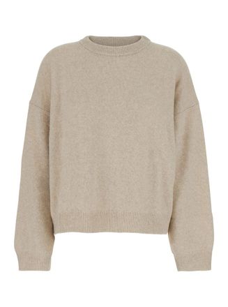 Loulou Studio Beige Crew Neck Sweater With Dropped Shoulder In Wool Blend Woman