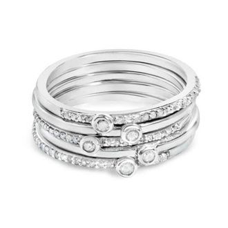 House of Brilliance Sterling Silver 3/8 Cttw Diamond Bezel and Pave Set Stackable Ring Set at Nordstrom