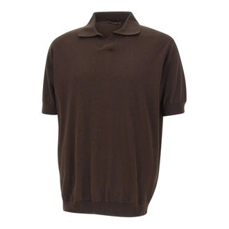 FILIPPO DE LAURENTIIS Crepe Cotton Polo - male - Filippo De Laurentiis - Polo Shirts - Brown - 4XL - Tops