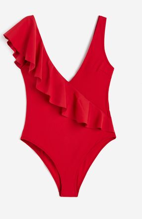 H&M Badeanzug mit wattierten Cups und High Leg - Red