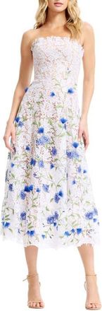 Dress The Population Kailyn Strapless Floral Embroidered Lace Cocktail Dress in White Multi at Nordstrom, Size Xx-Large