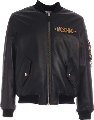 Moschino Zwarte Metalen Logo Bomberjas - Heren - Bomber jackets - Zwart - M - Jassen