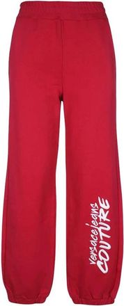 Versace Jeans Couture Bedrukte katoenen sweatpants - Dames - Sweatpants - Rood - 2XS - Katoen - Broeken