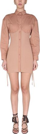 Andreadamo Beige Woven Shirt Collar Mini Dress