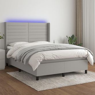 vidaXL Vidaxl - Cama Box Spring Colch&oacute;n Y Luces Led Tela Gris Claro 140x200 Cm