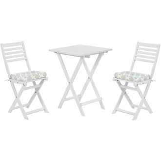Beliani Conjunto Bistr&oacute; De Jard&iacute;n Blanco De Madera De Acacia 3 Piezas Con Cojines Verde Menta Plegable Dise&ntilde;o Moderno Fiji