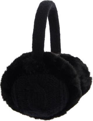 Vince Camuto Faux Fur Cable Knit Ear Muffs in Black at Nordstrom Rack