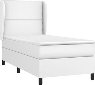 vidaXL Cama Box Spring Con Colch&oacute;n Cuero Sint&eacute;tico Blanco 100x200 Cm Vidaxl
