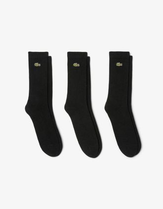 Lacoste Mens Lacoste 3 Pack Sport Mens High Cut Socks - Black/Black-Black 8VM - Black/Black/Black - Size: 9/9.5/10/10.5/11