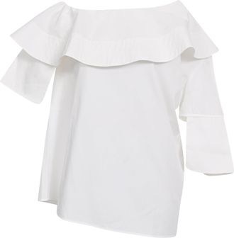Victoria Beckham Victoria Victoria Beckham Off-Shoulder Ruffle Blouse in White Cotton