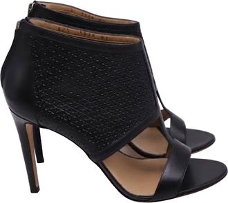 Ferragamo Salvatorre Ferragamo Pacella Open-Toe Heels in Black Leather