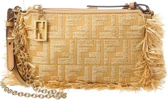 Fendi Fendi Baguette Ff Jacquard & Raffia Pouch
