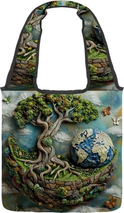 Generic Green Earth Reversible Canvas Shoulder Tote - Double-Sided Print, 12oz Cotton, 27cm Drop, Fold-Flat Bag for Travel, Shopping, Street Outings