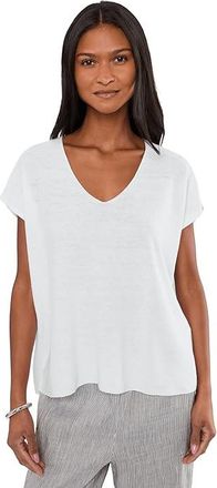 Eileen Fisher Organic Linen Cotton V-Neck Sweater Womens Sweater White : MD, Cotton/Linen