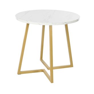 STILVORA Mesa De Comedor Redonda En Mdf Con Motivo Marmoleado, Patas Doradas Ajustables Y Estructura De Metal - 80&times;80&times;75 Cm, Blanco