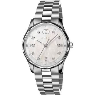 Gucci Womens YA1265064 G-Timeless Ladies Watch 29 mm Mother of Pearl Dial Diamond Accents - Silver Stainless Steel - One Size