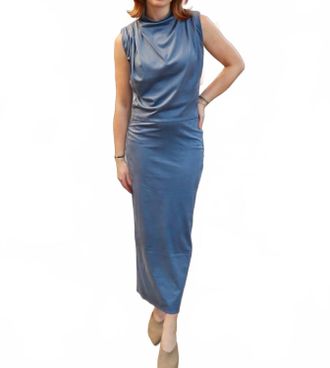 Line & Dot Alix Faux Suede Midi Skirt In Steel Blue