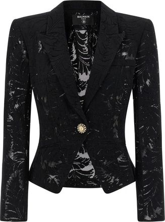 Balmain 1-button fitted kanten jas - Dames - Blazers - Zwart - 2XS - Katoen - Jassen