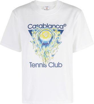 Casablanca White Tennis Club Icon Front-Printed Cotton T-Shirt