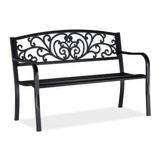 Relaxdays Relaxdays Banco Jard&iacute;n Y Terraza, 2 Plazas, Adornos Estilo Vintage, Para Terraza, Balc&oacute;n, 86,5 X 127 X 60 Cm, Negro