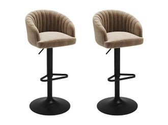 Vente-Unique Conjunto de 2 taburetes de bar - Tela y metal - Beige - DORALIZ