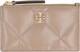 Tory Burch Gewatteerde leren kaarthouder met muntzakje - Dames - Portefeuilles - Beige - ONE Size - Leer - Accessoires