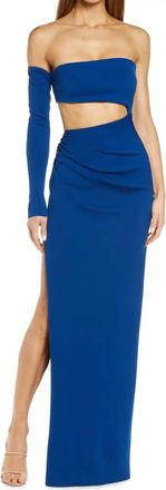 Katie May Slashed One Sleeve Cutout Maxi Gown In Ocean