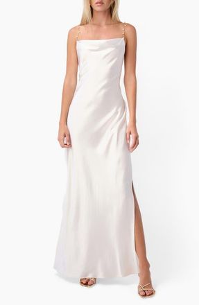 Cami NYC Shallon Faux Pearl Strap Satin Gown in White at Nordstrom, Size Medium