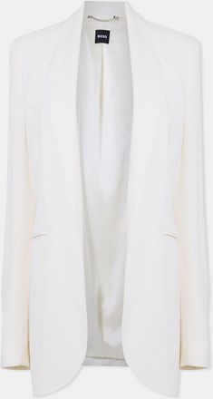 HUGO BOSS Womens Jirea Solid Patterned Shawl Collared Blazer in Open White - Size 6 UK
